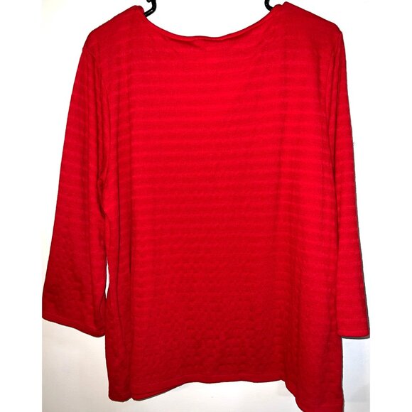 Liz Claiborne Womens Red Textured Knit Top With Keyhole Neckline 3/4 Sleeves XXL - Picture 2 of 3